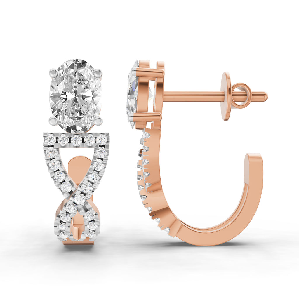 1.25 Ct Infinity Hoop Oval Shape Diamond Earrings 14K - Rose Gold