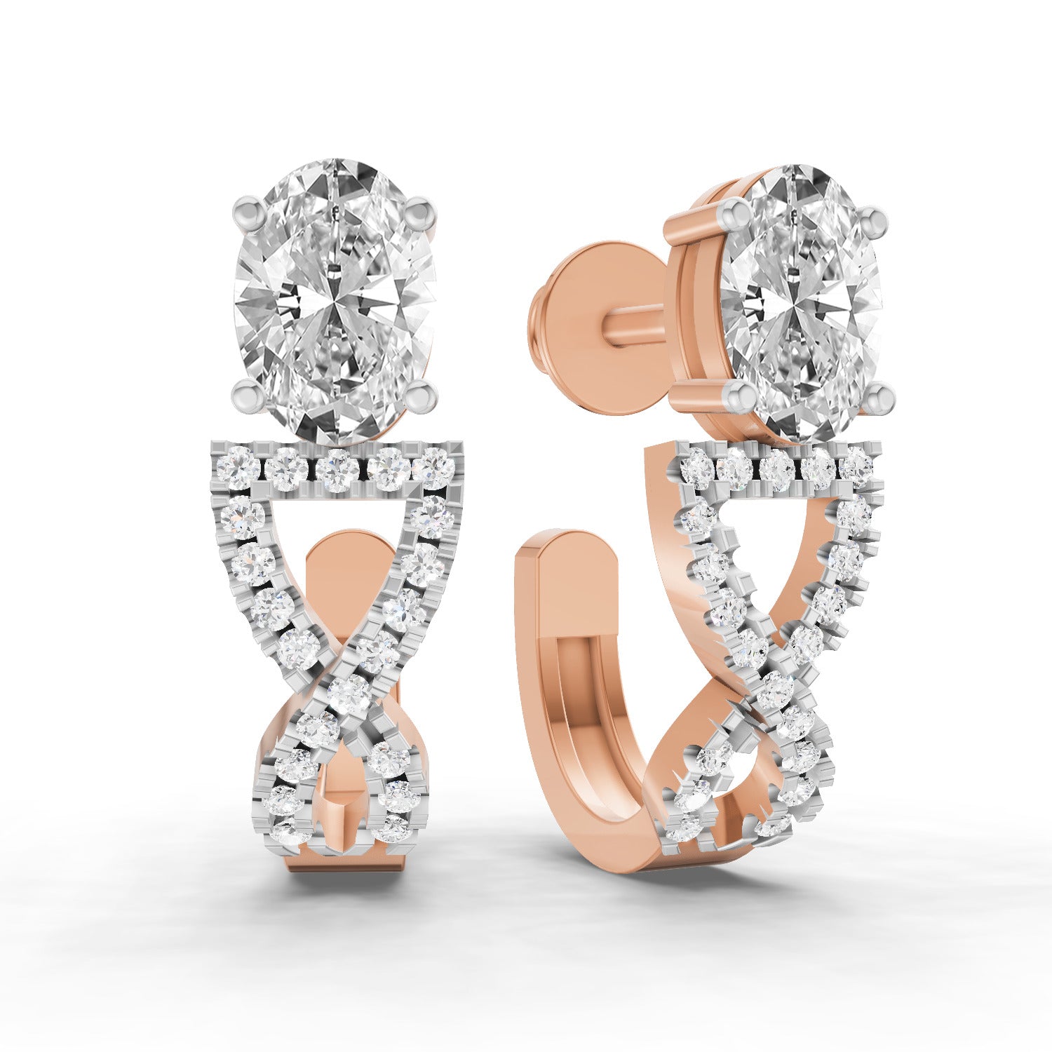1.25 Ct Infinity Hoop Oval Shape Diamond Earrings 14K - Rose Gold