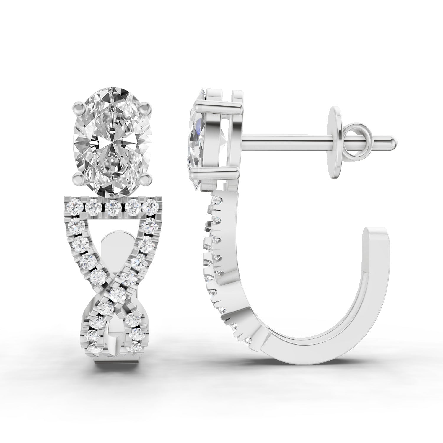 1.25 Ct Infinity Hoop Oval Shape Diamond Earrings 14K - White Gold
