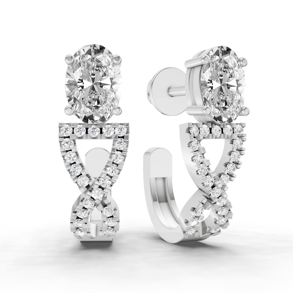 1.25 Ct Infinity Hoop Oval Shape Diamond Earrings 14K - White Gold