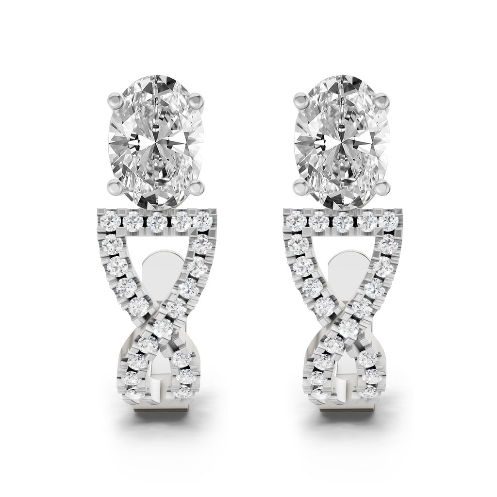 1.25 Ct Infinity Hoop Oval Shape Diamond Earrings 14K - White Gold