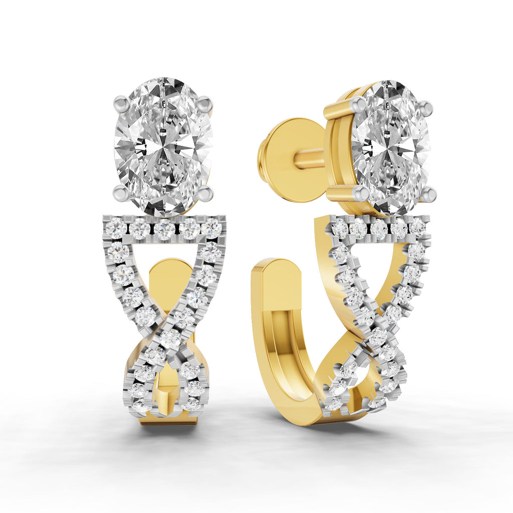 1.25 Ct Infinity Hoop Oval Shape Diamond Earrings 14K