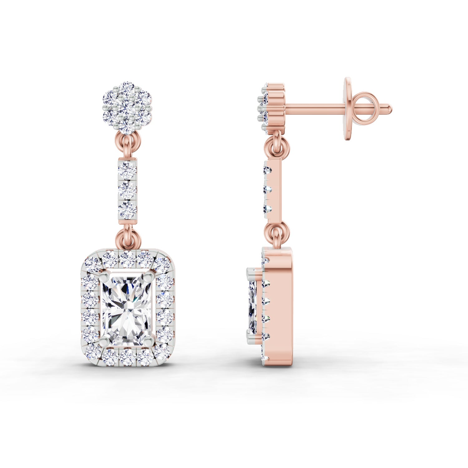 1.81 Carat Emerald Shape Dangle Diamond Earrings 14K - Rose Gold