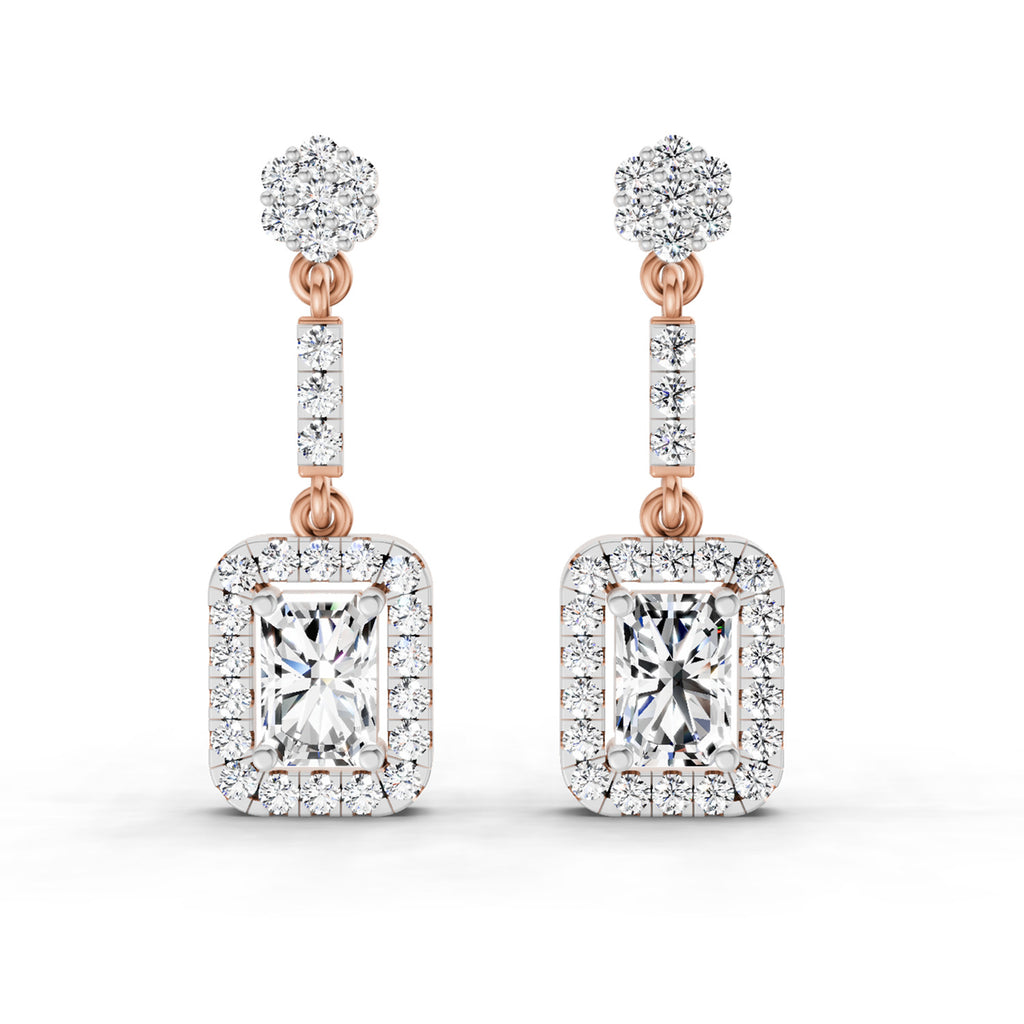 1.81 Carat Emerald Shape Dangle Diamond Earrings 14K - Rose Gold