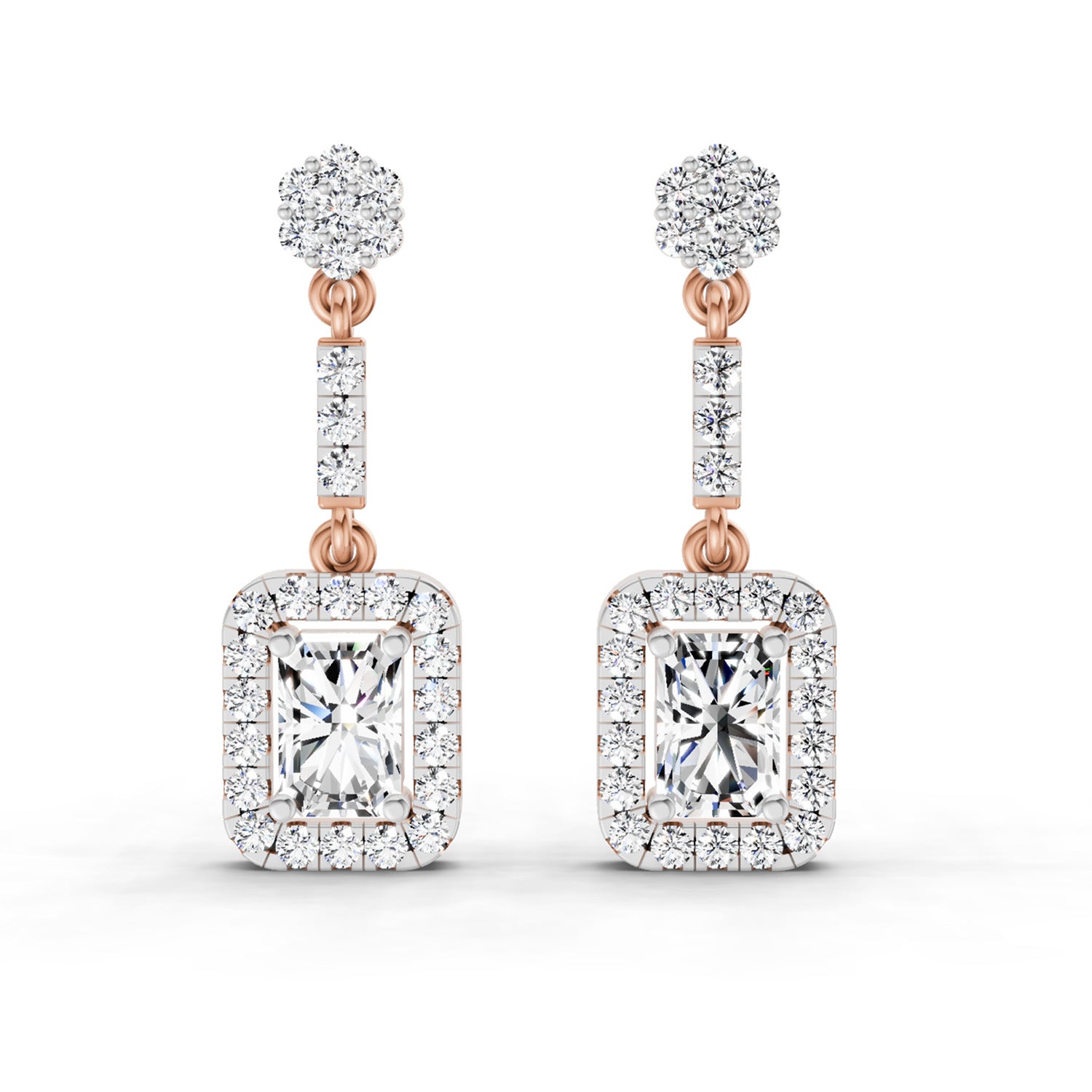 1.81 Carat Emerald Shape Dangle Diamond Earrings 14K - Rose Gold