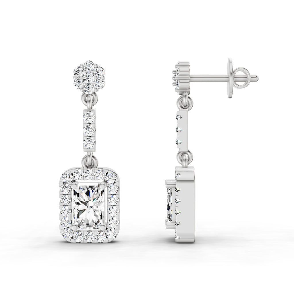 1.81 Carat Emerald Shape Dangle Diamond Earrings 14K - White Gold
