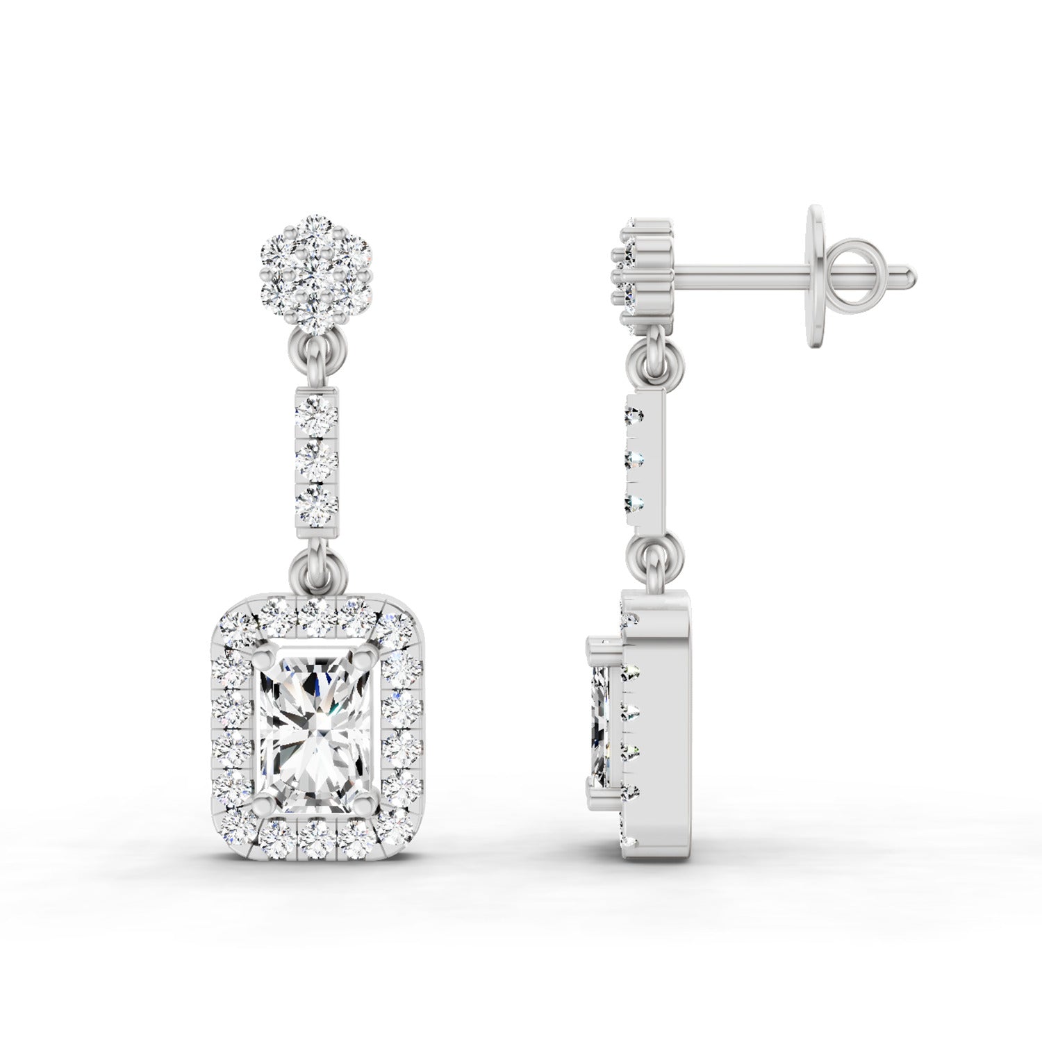 1.81 Carat Emerald Shape Dangle Diamond Earrings 14K - White Gold