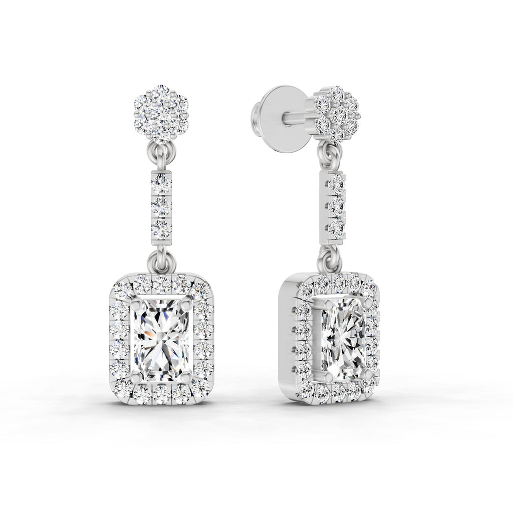 1.81 Carat Emerald Shape Dangle Diamond Earrings 14K - White Gold