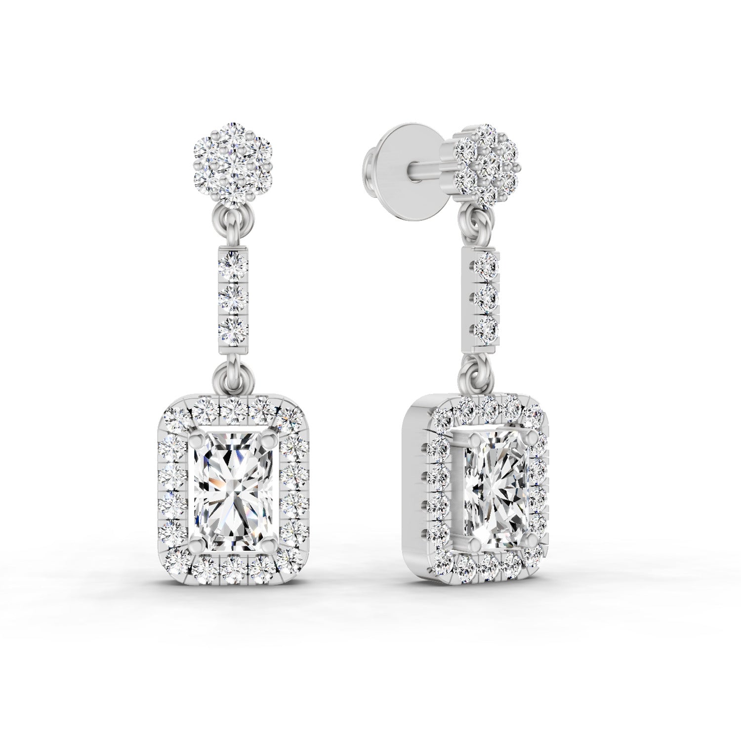 1.81 Carat Emerald Shape Dangle Diamond Earrings 14K - White Gold