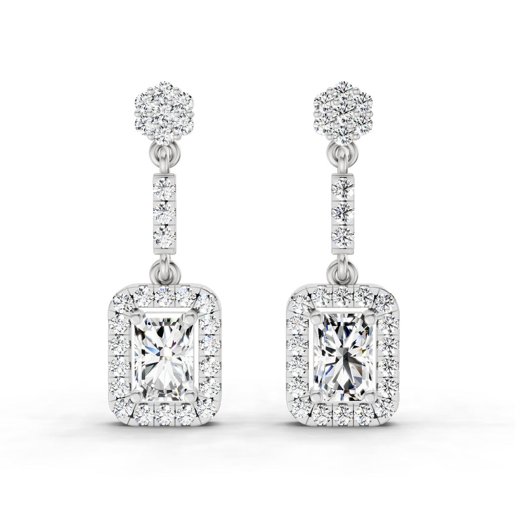 1.81 Carat Emerald Shape Dangle Diamond Earrings 14K - White Gold