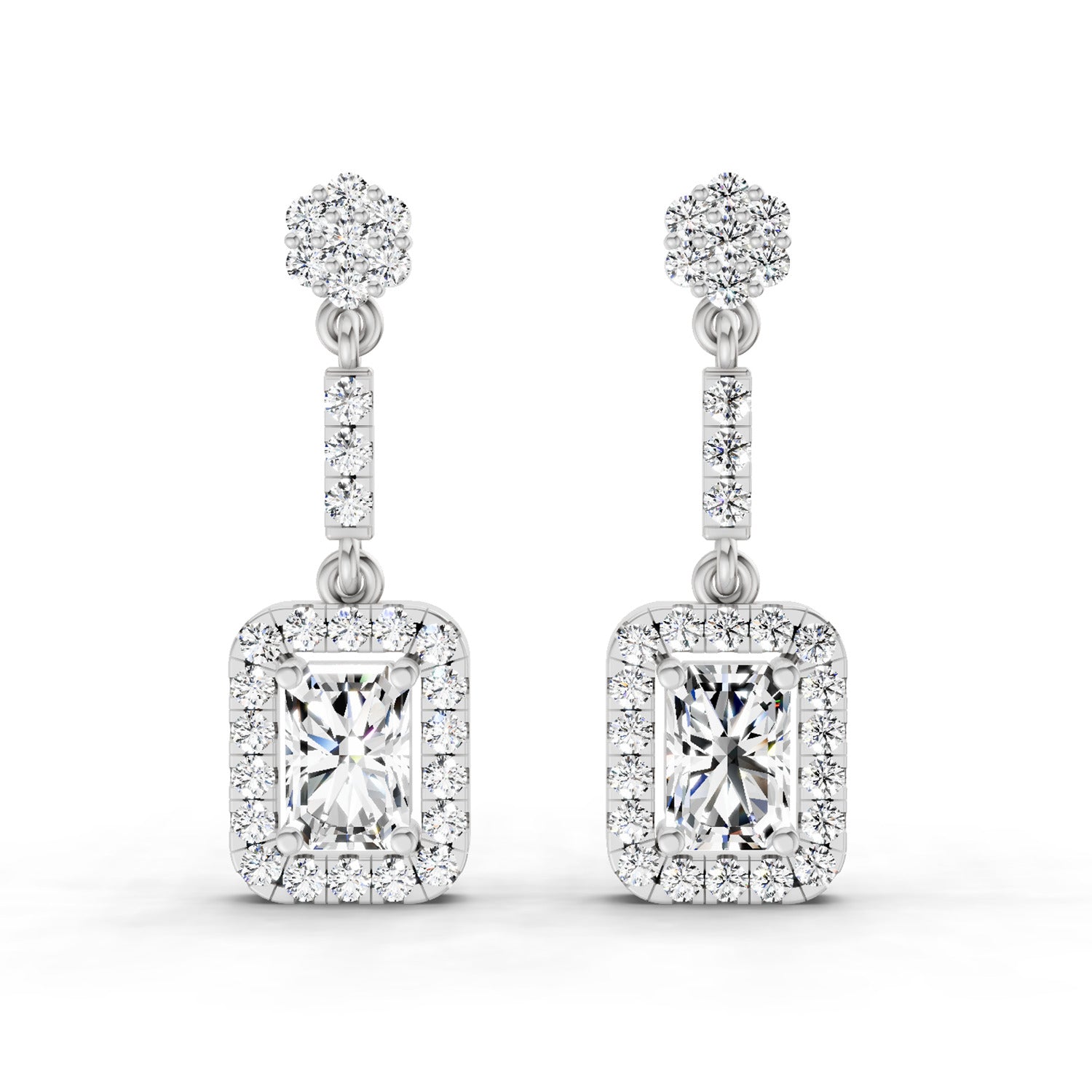 1.81 Carat Emerald Shape Dangle Diamond Earrings 14K - White Gold