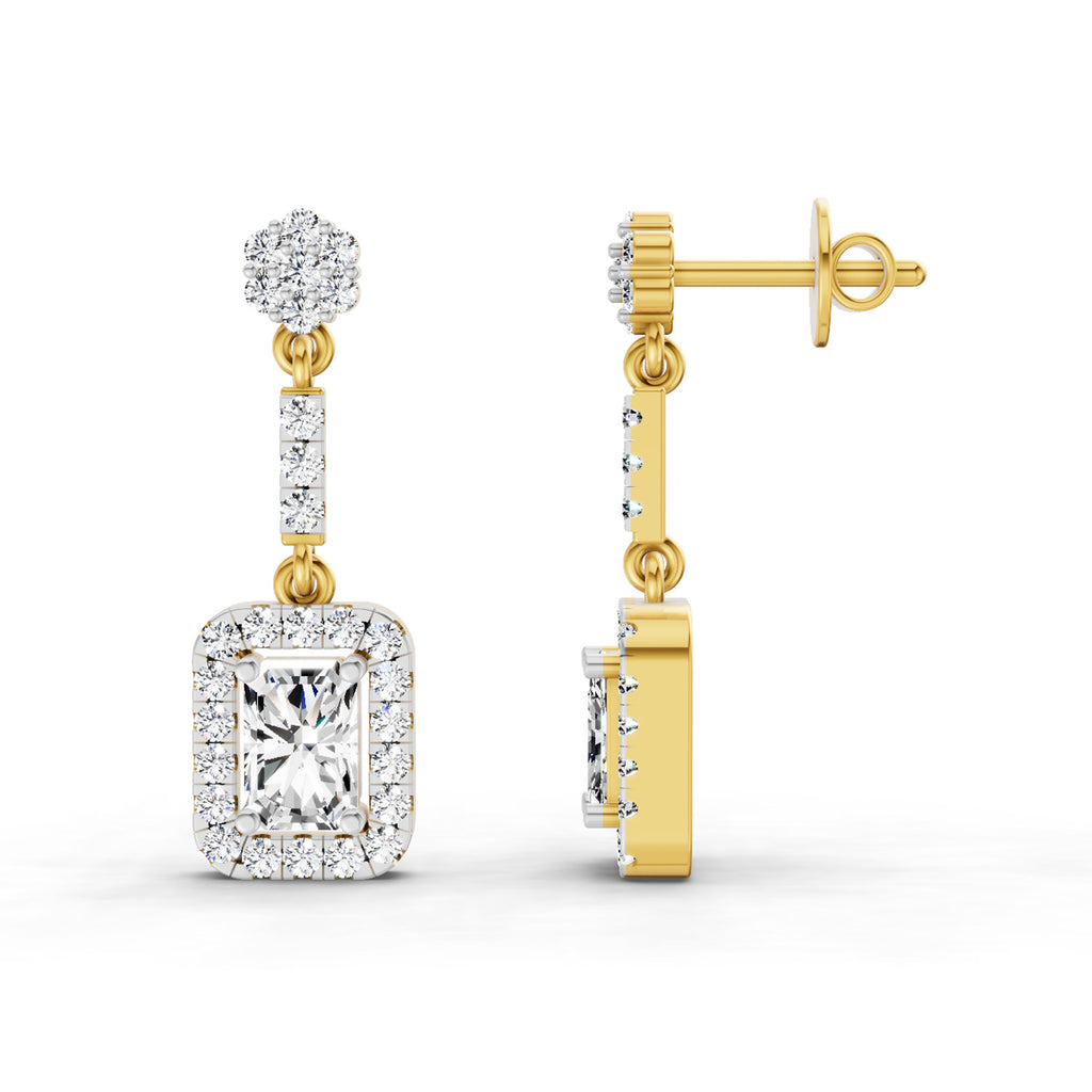 1.81 Carat Emerald Shape Dangle Diamond Earrings 14K