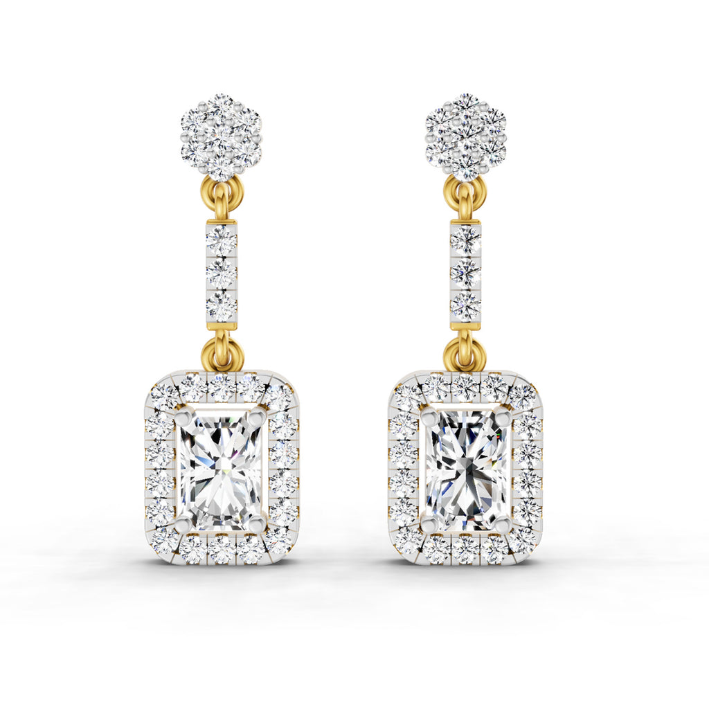 1.81 Carat Emerald Shape Dangle Diamond Earrings 14K