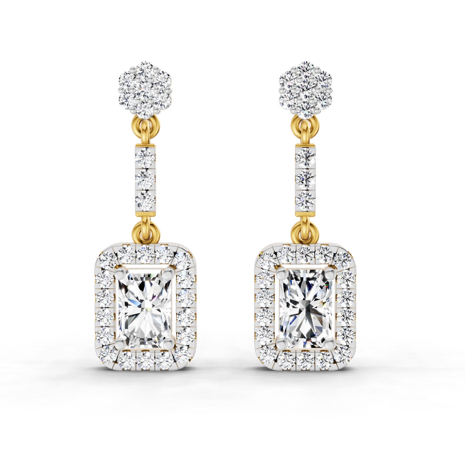 1.81 Carat Emerald Shape Dangle Diamond Earrings 14K