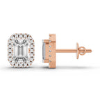1.14 Carat Emerald Shape Halo Diamond Earrings 14K - Rose Gold