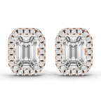 1.14 Carat Emerald Shape Halo Diamond Earrings 14K - Rose Gold