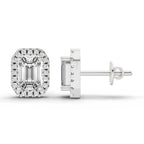 1.14 Carat Emerald Shape Halo Diamond Earrings 14K - White Gold