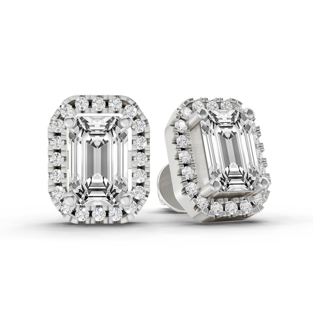 1.14 Carat Emerald Shape Halo Diamond Earrings 14K - White Gold