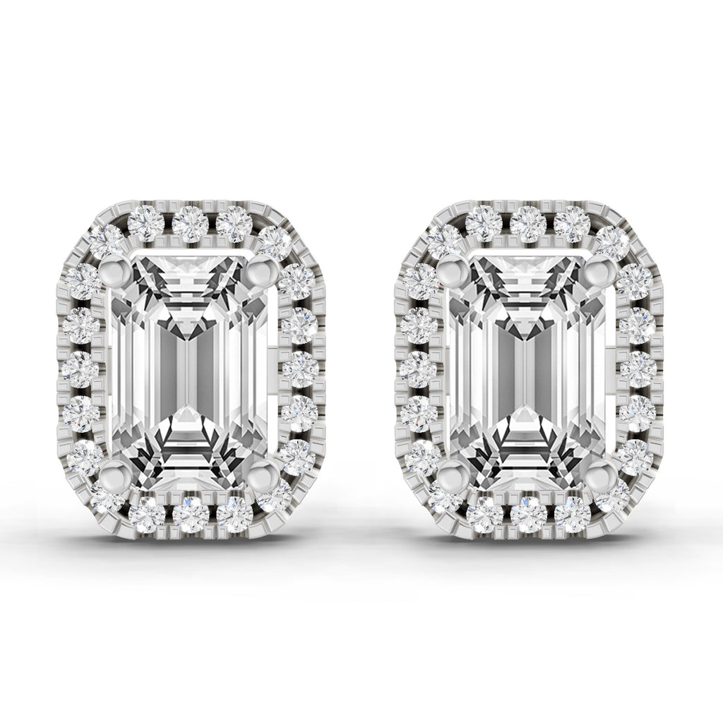 1.14 Carat Emerald Shape Halo Diamond Earrings 14K - White Gold
