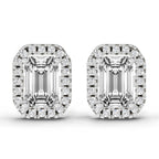 1.14 Carat Emerald Shape Halo Diamond Earrings 14K - White Gold