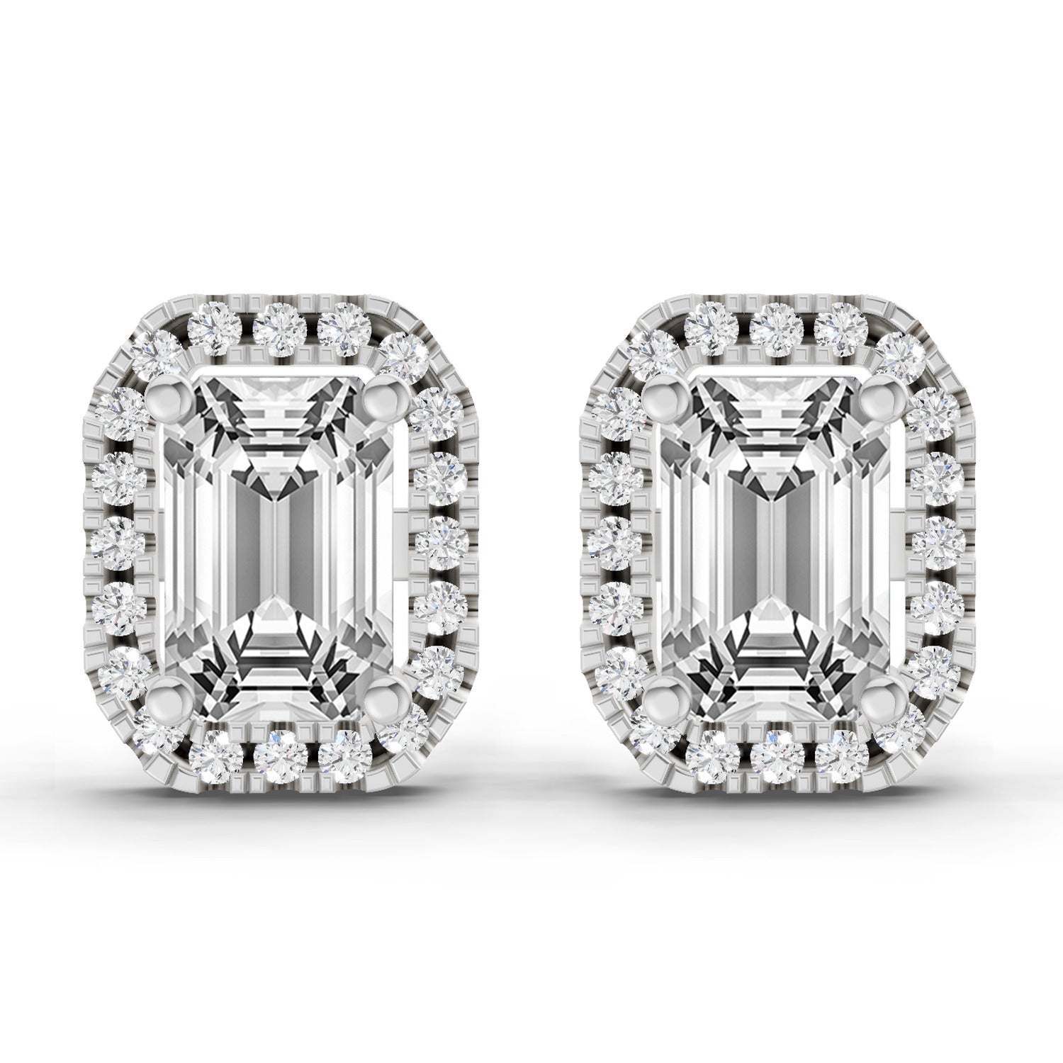 1.14 Carat Emerald Shape Halo Diamond Earrings 14K - White Gold