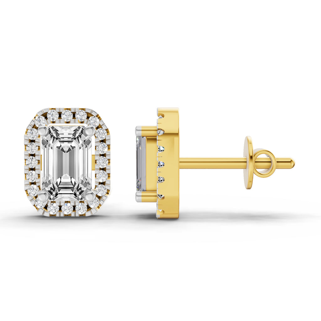 1.14 Carat Emerald Shape Halo Diamond Earrings 14K