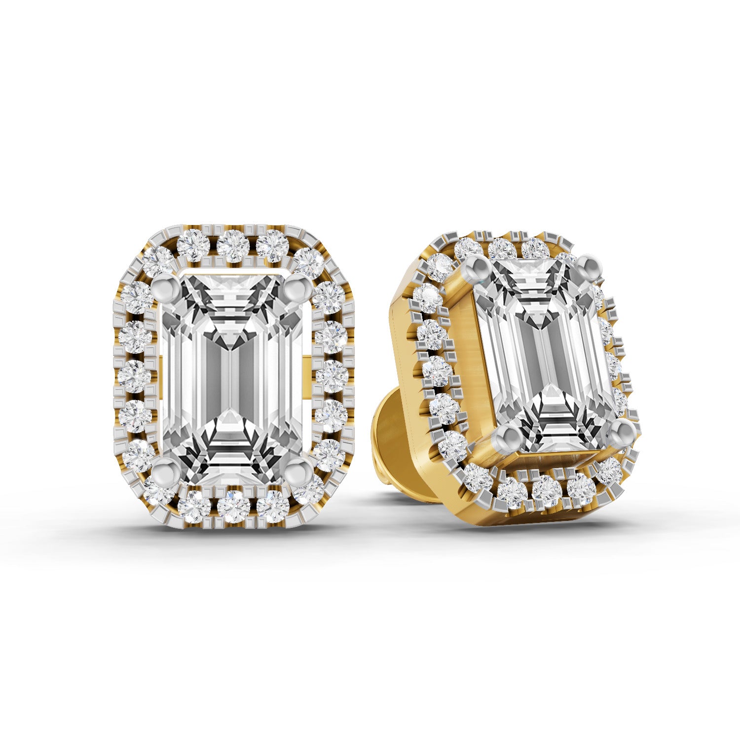 1.14 Carat Emerald Shape Halo Diamond Earrings 14K