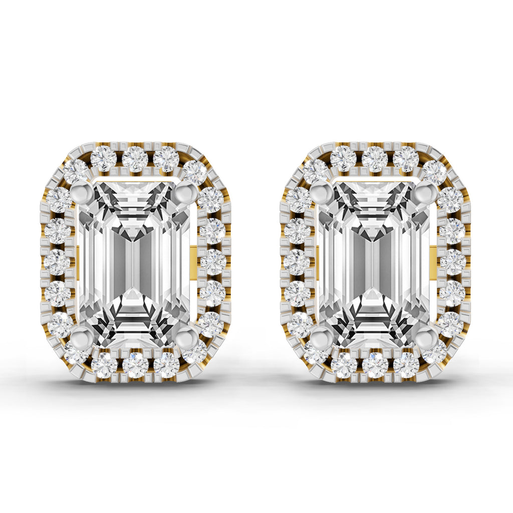 1.14 Carat Emerald Shape Halo Diamond Earrings 14K