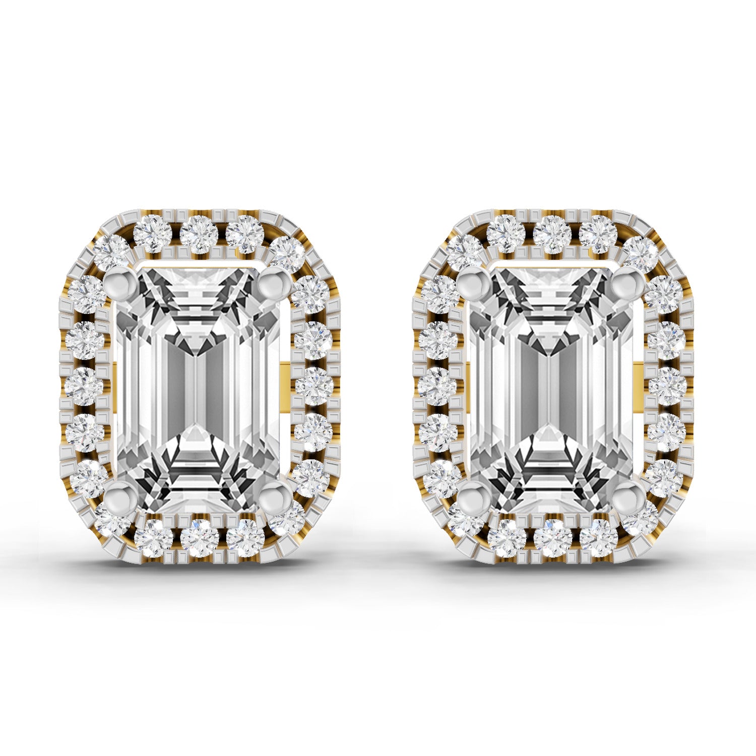 1.14 Carat Emerald Shape Halo Diamond Earrings 14K