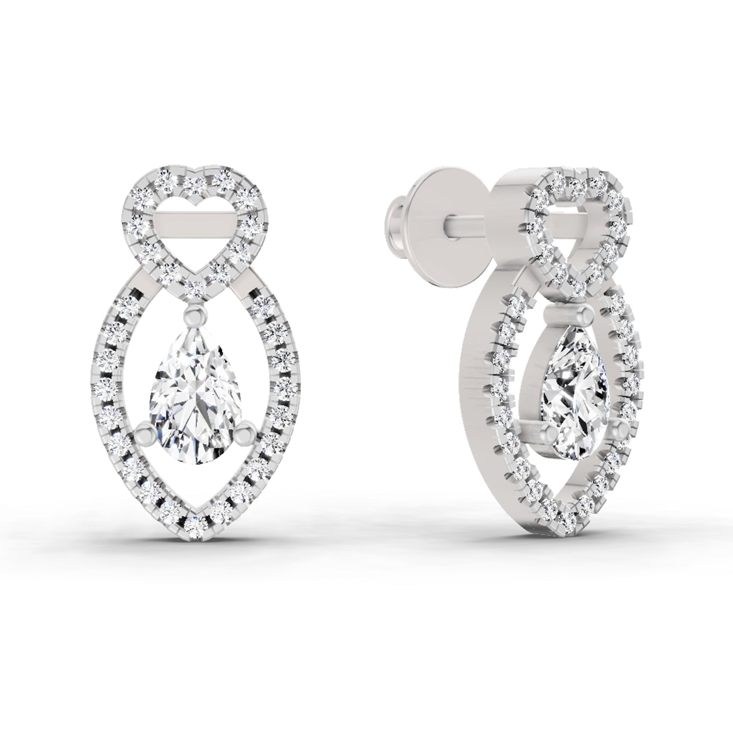 1.45 Carat Pear Shape Diamond Stud Earrings 14K - White Gold