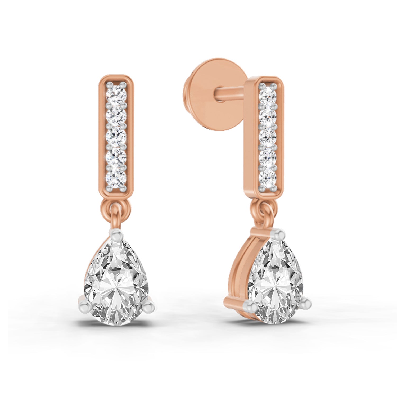 1.3 Carat Pear Drop Earrings 14K - Rose Gold