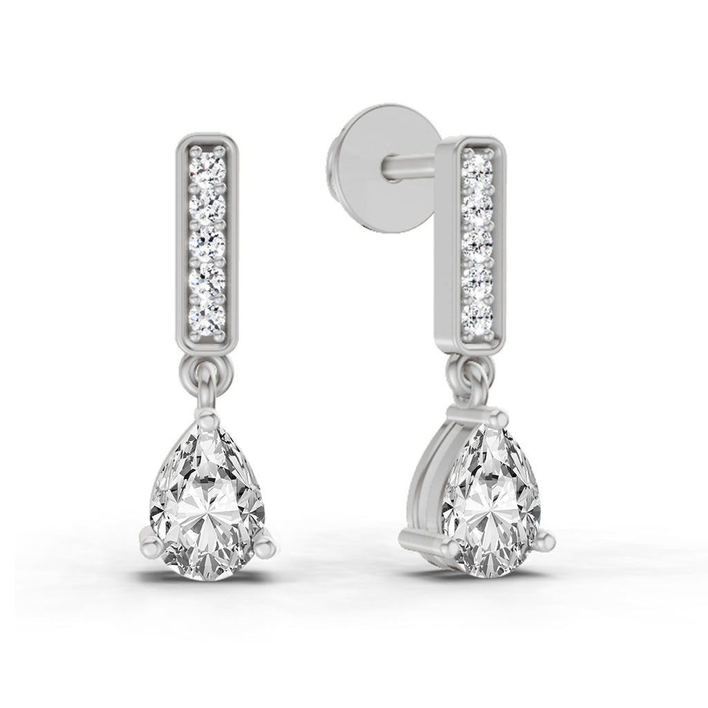 1.3 Carat Pear Drop Earrings 14K - White Gold