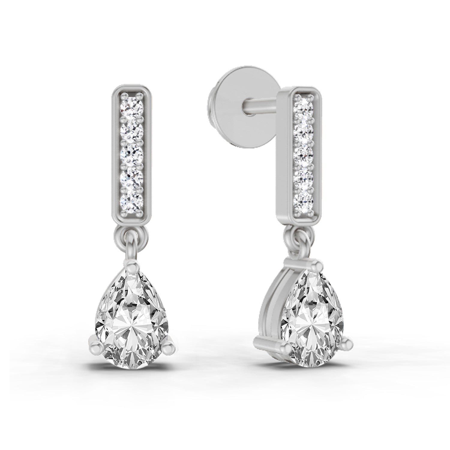 1.3 Carat Pear Drop Earrings 14K - White Gold