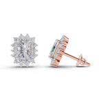 1.86 Carat Emerald Shape Halo Diamond Stud Earrings 14K - Rose Gold