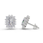 1.86 Carat Emerald Shape Halo Diamond Stud Earrings 14K - White Gold
