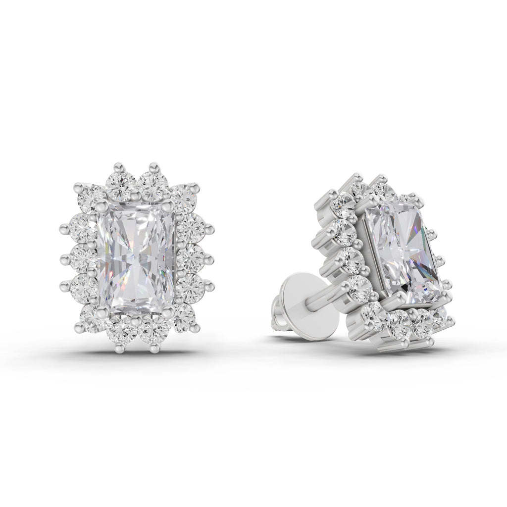 1.86 Carat Emerald Shape Halo Diamond Stud Earrings 14K - White Gold