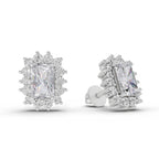 1.86 Carat Emerald Shape Halo Diamond Stud Earrings 14K - White Gold