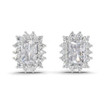 1.86 Carat Emerald Shape Halo Diamond Stud Earrings 14K - White Gold