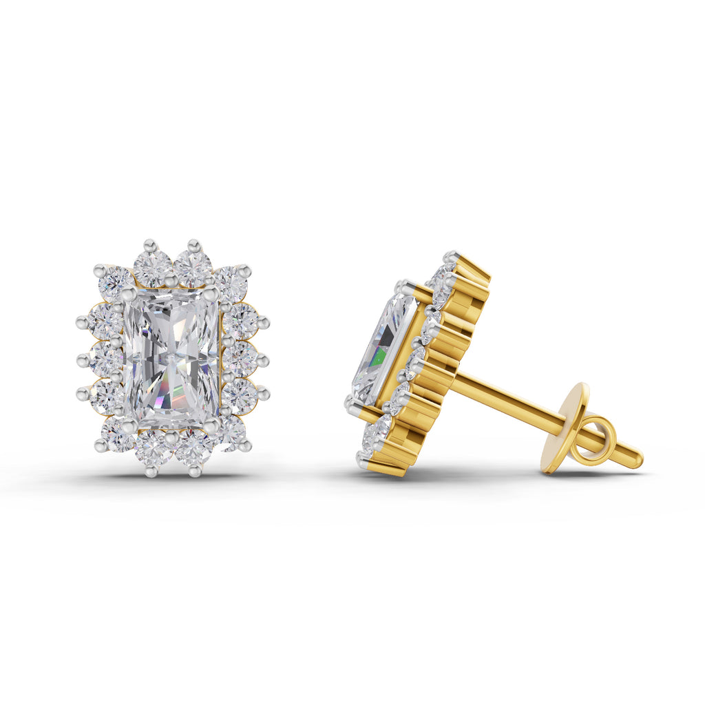1.86 Carat Emerald Shape Halo Diamond Stud Earrings 14K