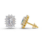 1.86 Carat Emerald Shape Halo Diamond Stud Earrings 14K