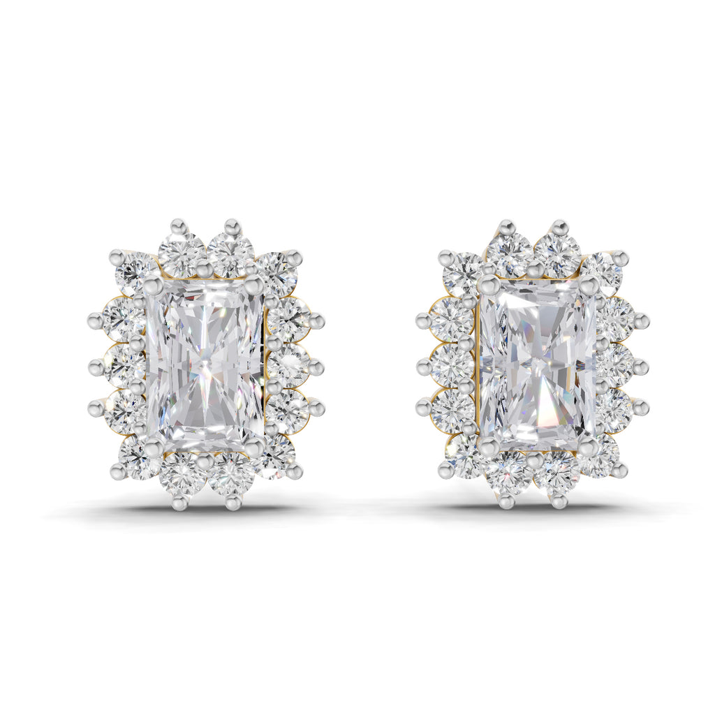 1.86 Carat Emerald Shape Halo Diamond Stud Earrings 14K