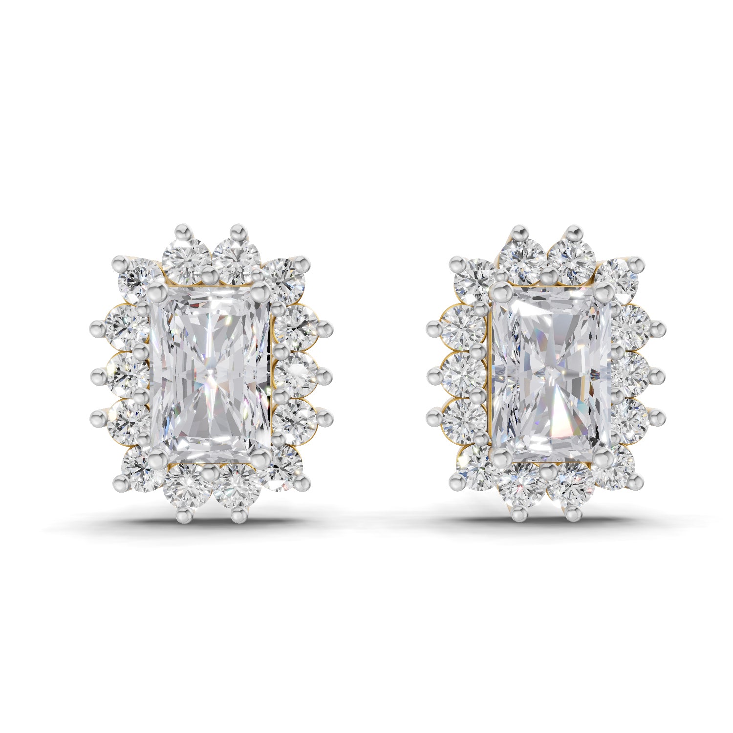 1.86 Carat Emerald Shape Halo Diamond Stud Earrings 14K