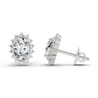 1.08 Carat Oval Shape Halo Diamond Stud Earrings 14K - White Gold