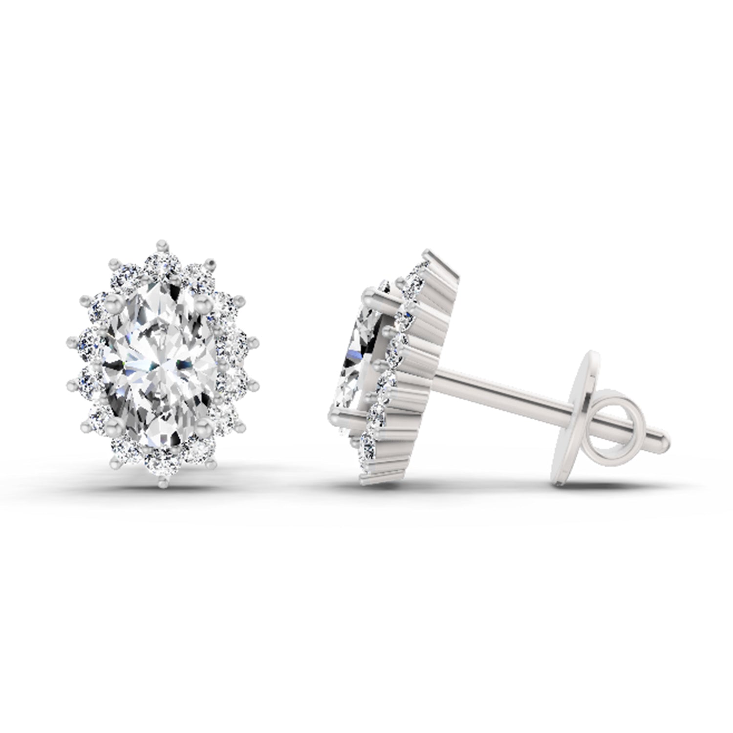 1.08 Carat Oval Shape Halo Diamond Stud Earrings 14K - White Gold