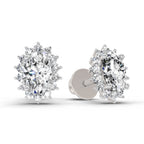 1.08 Carat Oval Shape Halo Diamond Stud Earrings 14K - White Gold