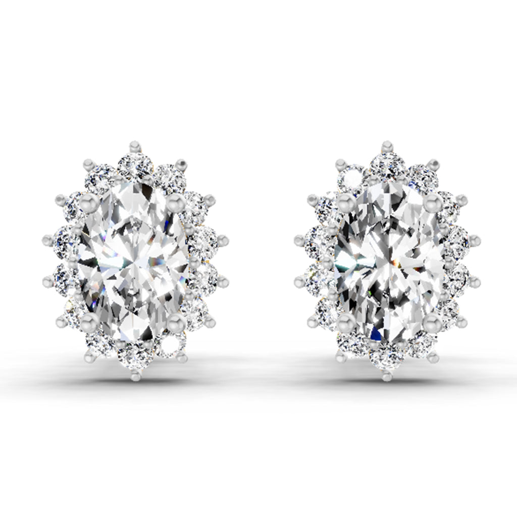 1.08 Carat Oval Shape Halo Diamond Stud Earrings 14K - White Gold