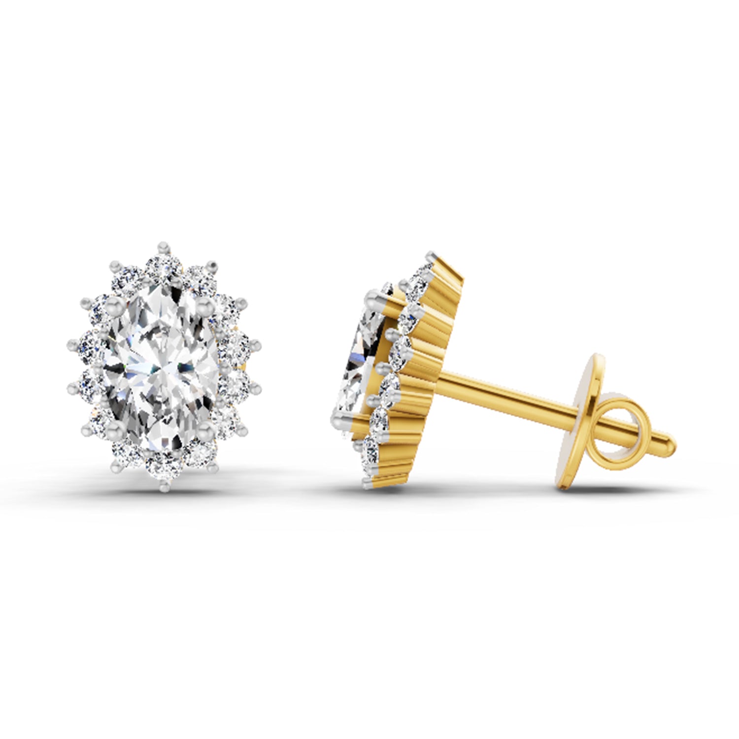 1.08 Carat Oval Shape Halo Diamond Stud Earrings 14K