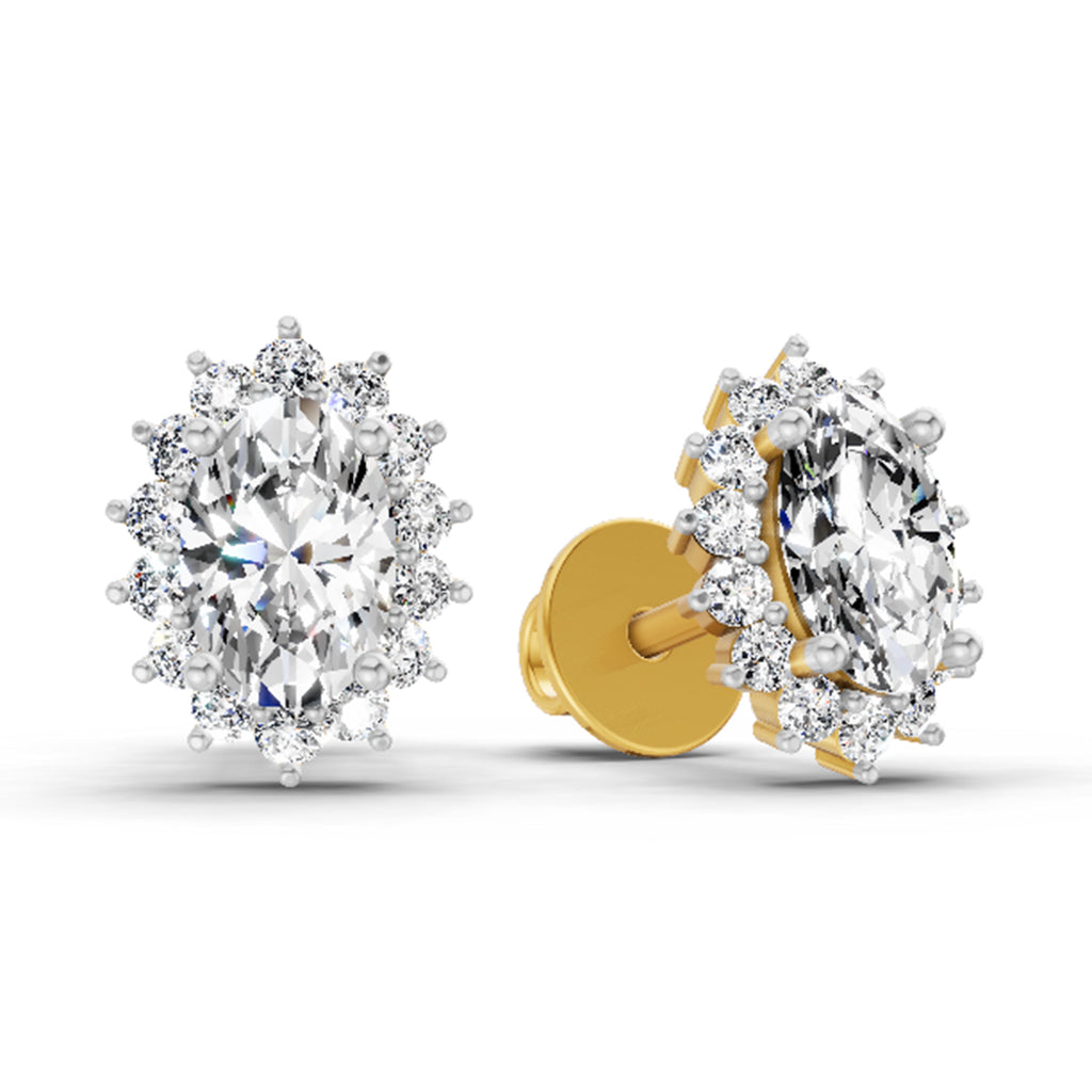 1.08 Carat Oval Shape Halo Diamond Stud Earrings 14K