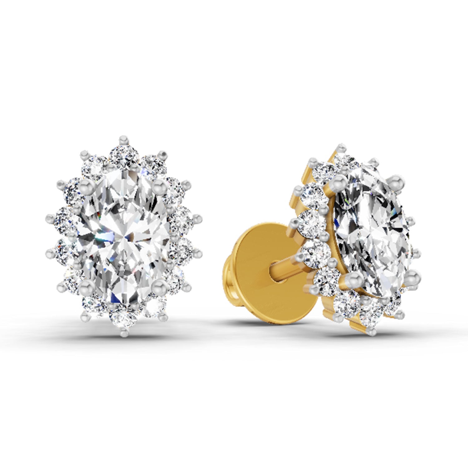 1.08 Carat Oval Shape Halo Diamond Stud Earrings 14K