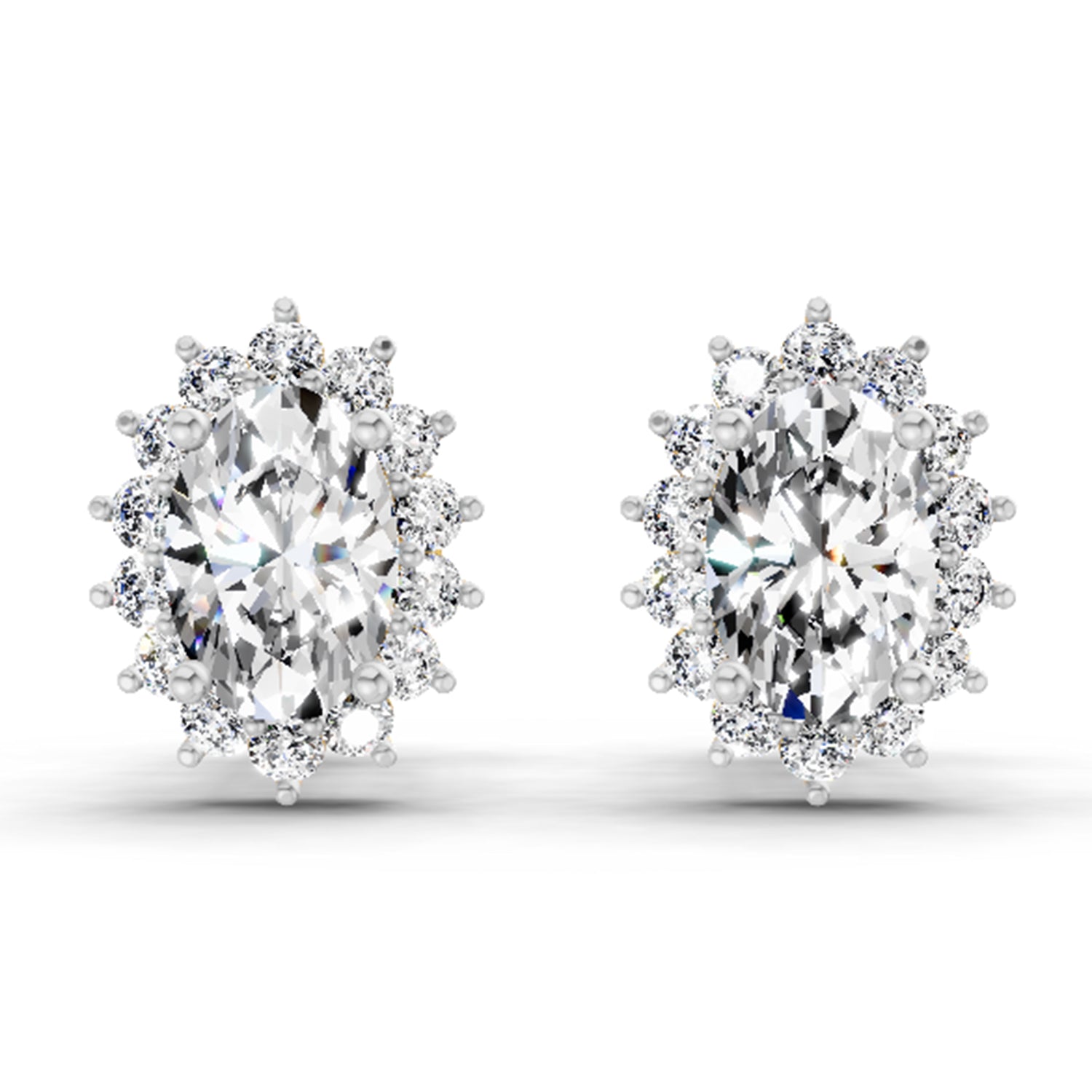 1.08 Carat Oval Shape Halo Diamond Stud Earrings 14K
